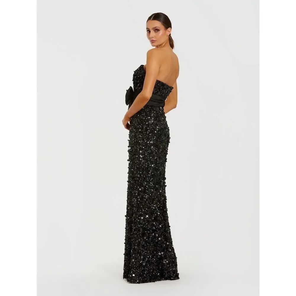 NEW Mac Duggal 27761 Black Strapless Sequin Evening Gown With Bow Size 6 - Picture 3 of 14
